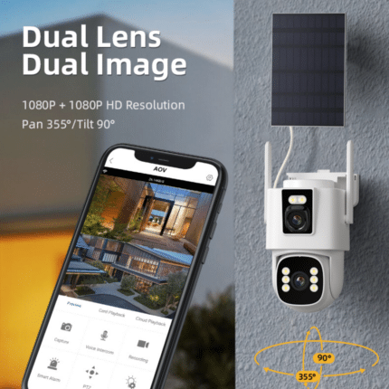 Outdoor solar powered dual-lens PTZ surveillance