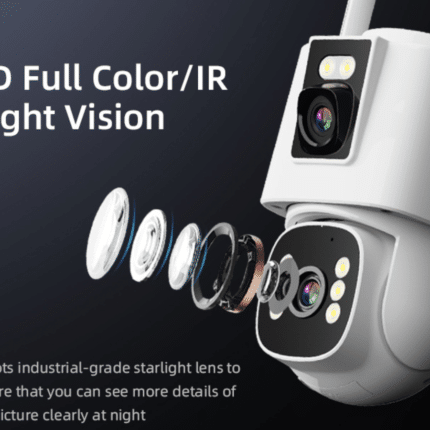 Outdoor solar powered dual-lens PTZ surveillance